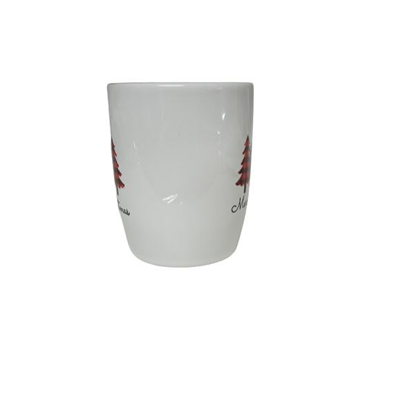 Vintage Christmas Trees Mug Merry Christmas Plaid Red Black Coffee Cup Holiday - Picture 3 of 9